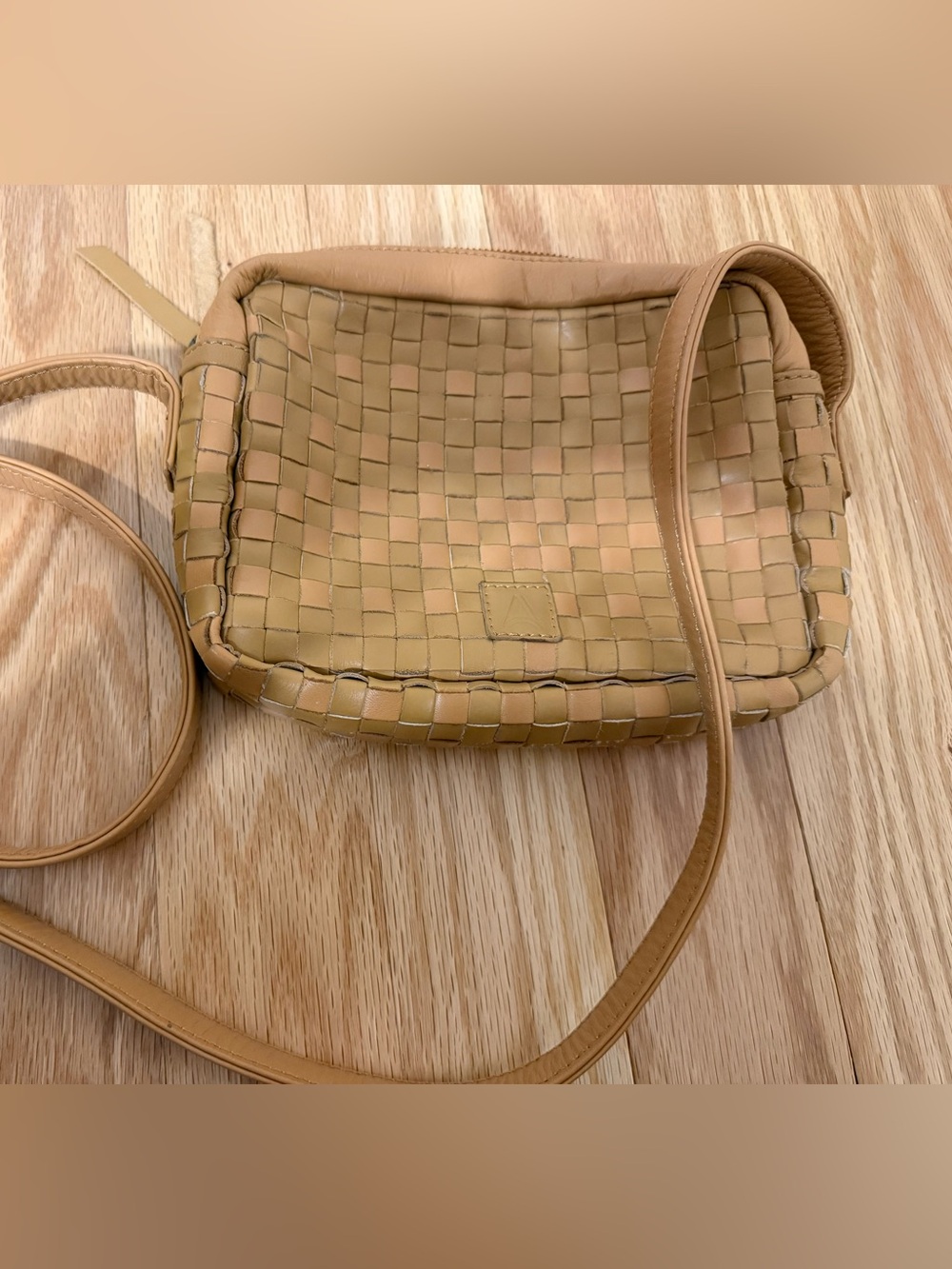 Able Tan Woven Leather Crossbody Bag